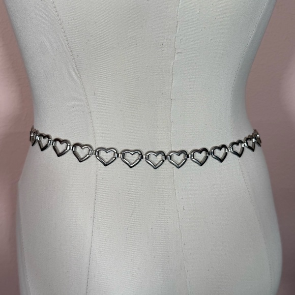 Vintage retro art deco coquette girl silver heart skinny Chain Belt 1980’s main image 10